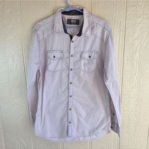 BKE Men's Light Gray Casual Button-Down Shirt, Size XL